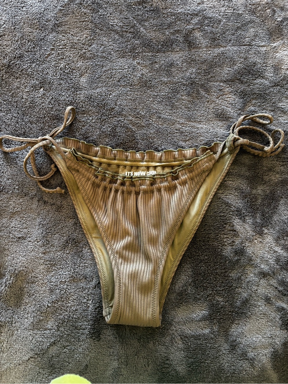 It's Now Cool (Free People) Olive Ribbed Tie-Side Bikini BOTTOMS ONLY